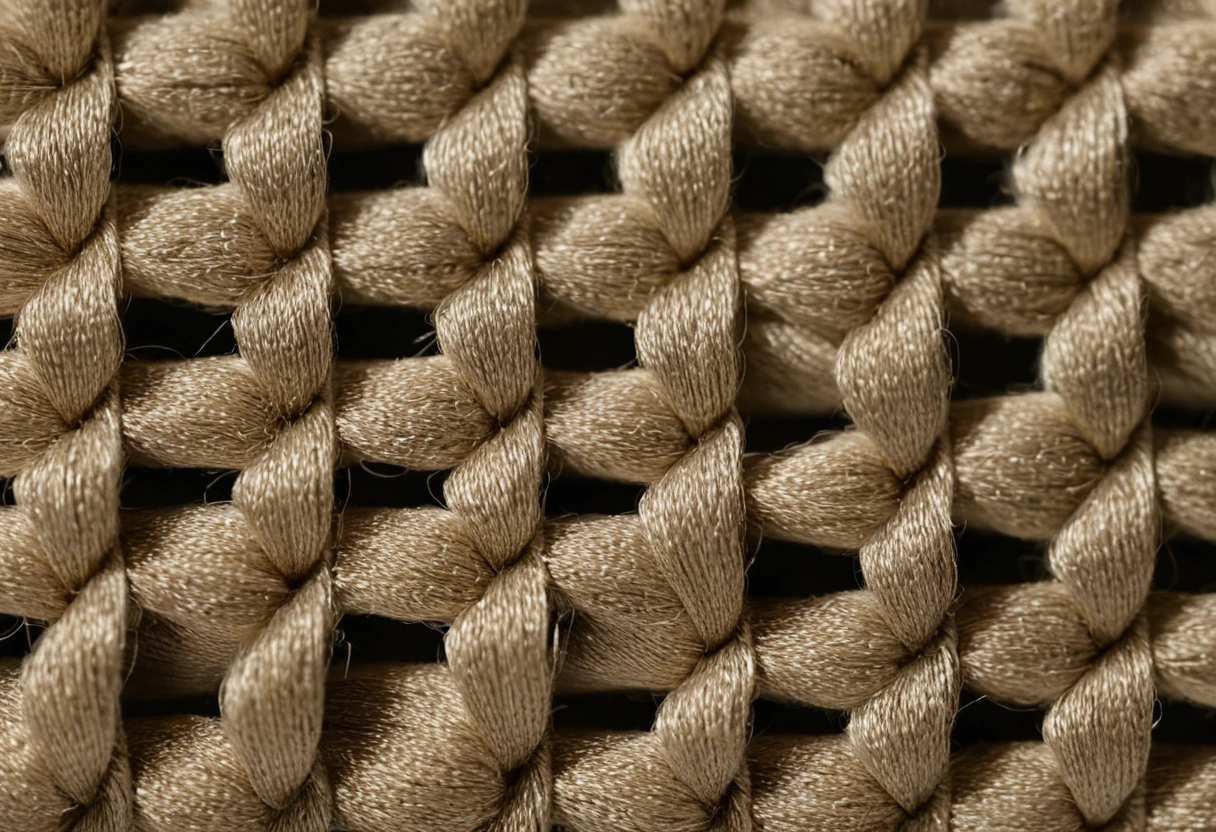 Extreme close-up of a woven upholstery fabric showing individual yarns and the weave structure
